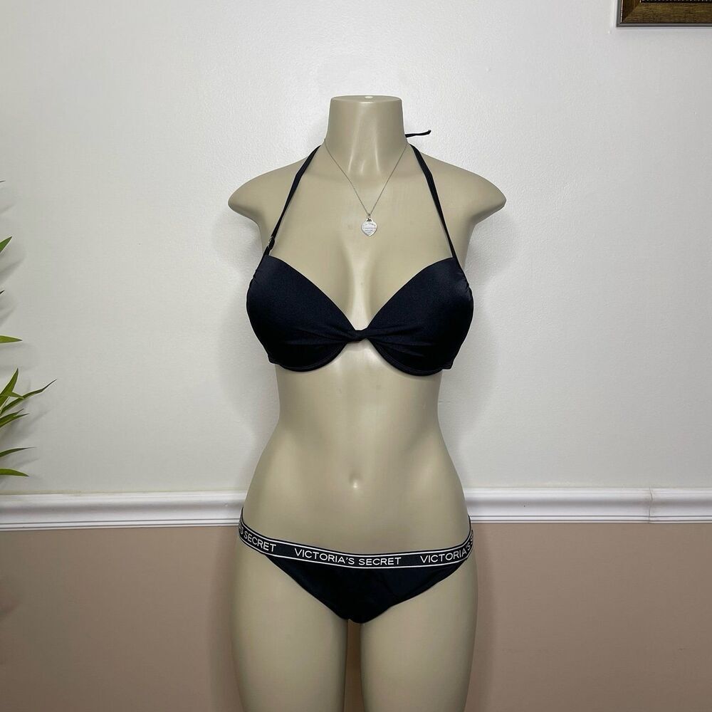 Victoria's Secret Logo Padded Push-Up Swim Bra Top & Bikini Bottom 2 PCS. Set